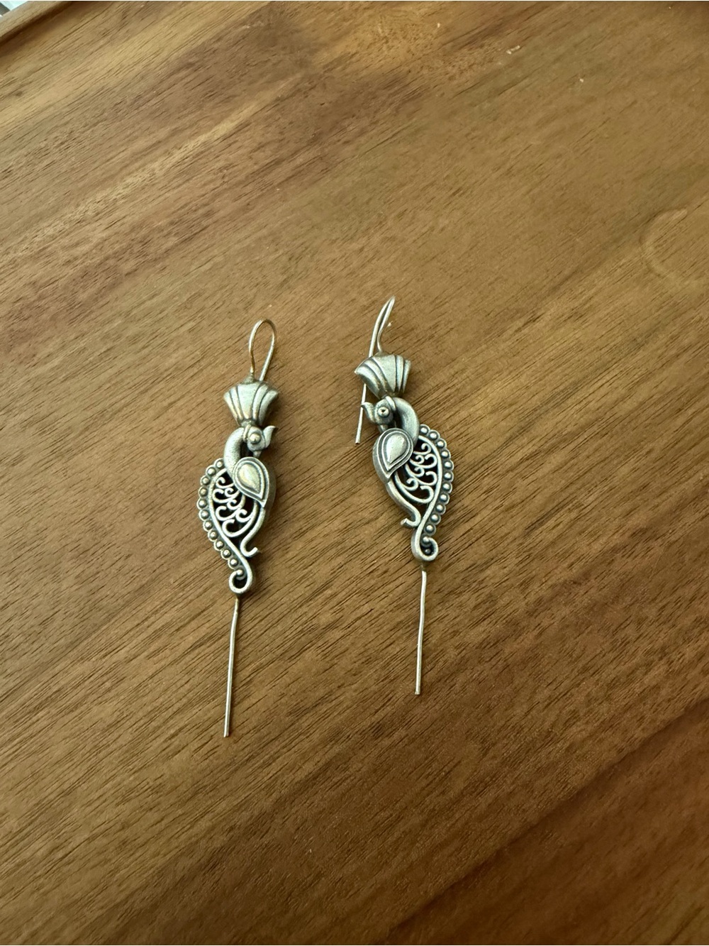 Silver-Tone Ornate Peacock Drop Earrings - Women Jewelry